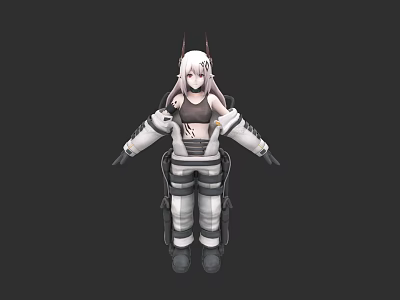 Game and Movie Character With Silver Hair Horns Mechanical Outfit and Tattoo Design 3d model