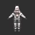 Game and Movie Character With Silver Hair Horns Mechanical Outfit and Tattoo Design