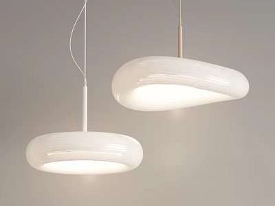 Modern White Pendant Lights With Curved Design And Soft Glow Illumination 3d model