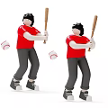 Game And Movie Characters Wearing Red Shirts Swinging Baseball Bats With Flying Balls
