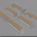 Set Of Outdoor Chairs With Wooden Seats And Concrete Bases For Garden Patio Use
