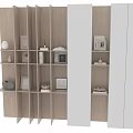 Modern Wooden Bookcase Design With White Finish Shelves And Decorative Photo Frames