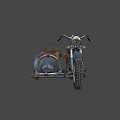 Vintage Motorcycle With Sidecar Brown Leather Seat Thick Tires Metal Parts