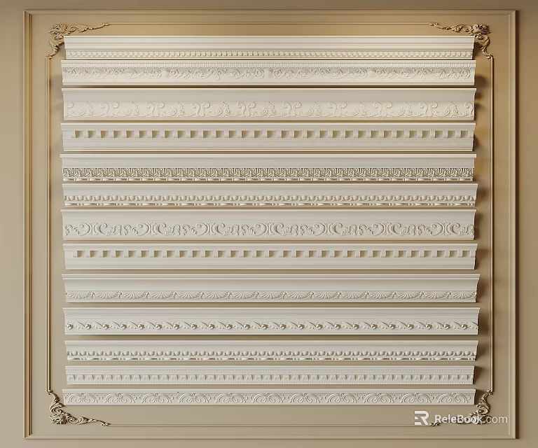Decorative Plaster Moldings With Various Ornamental Patterns For Interior Decoration 3d model