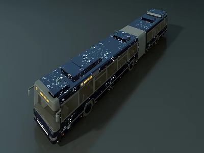 Dark Blue Articulated Bus With White Spots On Roof Windows And Side Panels 3d model