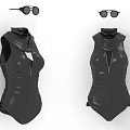 Stylish Black One Piece Swimsuit With High Neck Design And Round Sunglasses