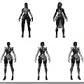 Futuristic Character Designs With Different Poses Hairstyles And Equipment Details