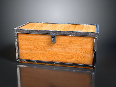 Sturdy Wooden Storage Box With Metal Trim And Secure Lock For Home Organization 3d model