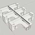 Modern Office Desk Cubicle Layout With Multiple Workstations Drawers And Cabinets