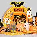 Halloween Spooky Photo Spot with Bat Pumpkin Ghost Witch Hat Castle and Mummy Decorations