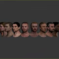 Male Head Models in Circular Arrangement with Diverse Facial Features and Hairstyles