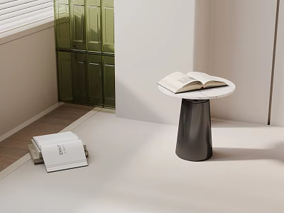 Modern Side Table With White Top Black Base Open Book And Green Glass Partition 3d model