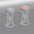 Light Green And Pink Upholstered Bar Stools With Silver Metal Curved Legs