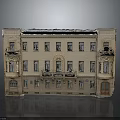 Multi Story Building Model With Beige Exterior Dark Roof Decorative Balconies And Windows