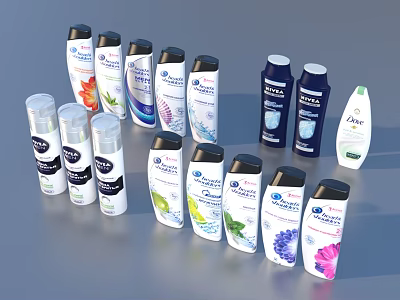 Assorted Bathroom Ensemble With Various Personal Care Bottles And Toiletries Collection 3d model