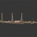 Detailed 3D Model of Stone Path with Wooden Posts and Rock Elements