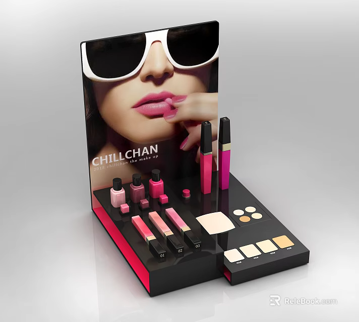 CHILLCHAN Cosmetics Display Stand Featuring Lipsticks Lip Gloss Powder And Makeup Products 3d model 