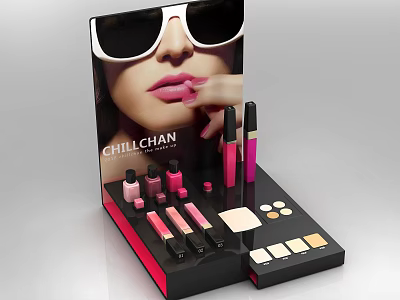 CHILLCHAN Cosmetics Display Stand Featuring Lipsticks Lip Gloss Powder And Makeup Products 3d model