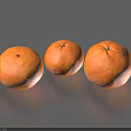 Three Fresh Oranges On Gray Background With Glossy Skin And Shadows