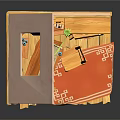 Miniature Room Architecture Model With Wooden Bookshelf Desk Lamp And Red Carpet