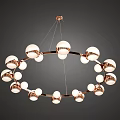 Modern Circular Chandelier With White Globe Lights And Copper Metal Frame Design