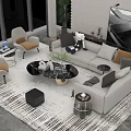Modern Living Room Sofa And Coffee Table Set With Decorative Pillows Green Plant And Vase