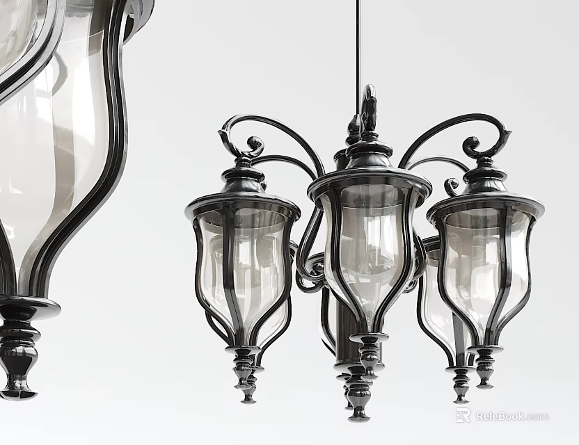 Vintage Metal And Glass Chandelier With Ornate Design And Multi Light Fixture Structure 3d model 