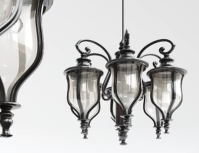 Vintage Metal And Glass Chandelier With Ornate Design And Multi Light Fixture Structure 3d model