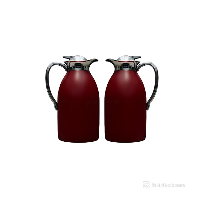 Two Red Insulated Thermos Flasks With Silver Lids And Handles For Daily Use 3d model 