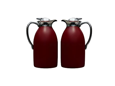 Two Red Insulated Thermos Flasks With Silver Lids And Handles For Daily Use 3d model
