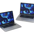 Two Modern Laptops with Blue Abstract Screen Patterns 1035 Display and Silver Body 3d model