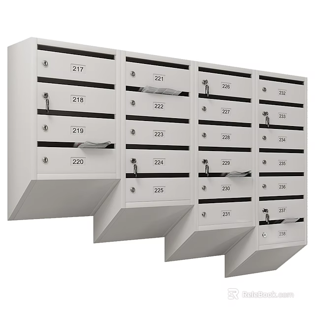 Row Of Residential Public Facility Mailboxes With Numbered Compartments And Locks 3d model 