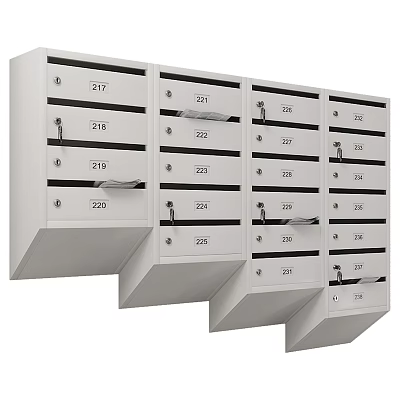 Row Of Residential Public Facility Mailboxes With Numbered Compartments And Locks 3d model
