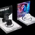 Sleek Modern Display Shelves Showcasing Bluetooth Earphones and Tech Accessories 3d model