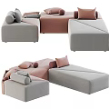 Modern Modular Multi Seater Sofa With Gray And Pink Cushions For Stylish Living Room Arrangement