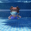 Cartoon Girl With Bun Hairstyle Wearing Swim Goggles In Blue Tile Swimming Pool