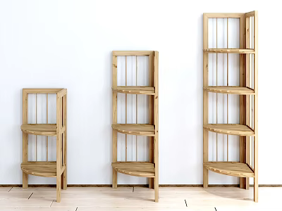 Wooden Storage Shelving Units in Various Heights with Simple Design for Home Organizing 3d model