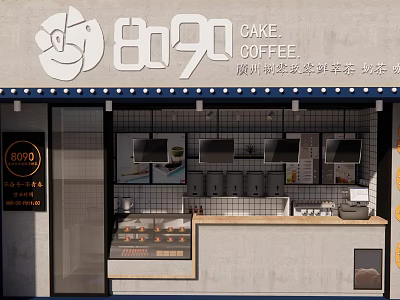 Modern 8090 Milk Tea Shop With Cake Coffee And Display Counter 3d model