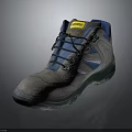 Gray And Blue Safety Shoes With Green Sole And Yellow Label Design