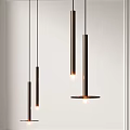 Modern Interior Featuring Multiple Cylindrical Metal Pendant Lights With Warm Glow 3d model
