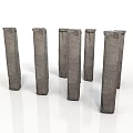 Set of Gray Concrete Columns Standing on White Reflective Surface 3d model