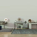 Modern Minimalist Dressing Tables Interior Design With Mirrors Stools And Rugs 3d model