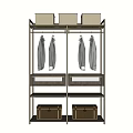Modern Storage Cabinet Rack With Light Boxes Gray Coats Drawers And Brown Trunks