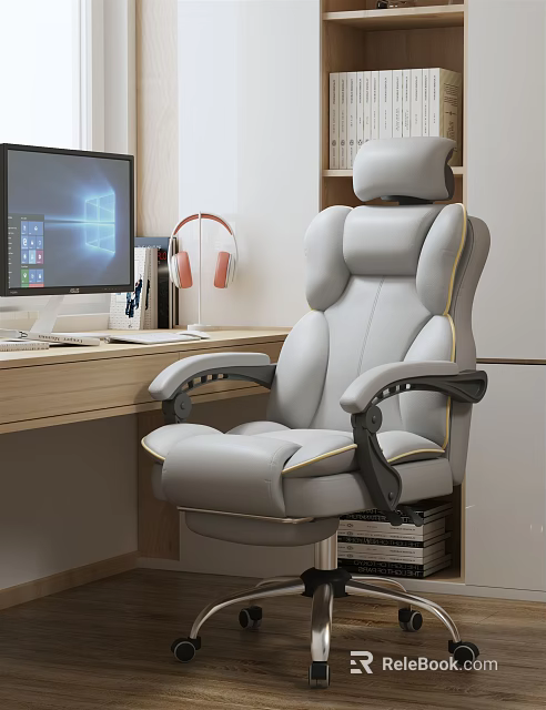 Gray Leather Office Chair With Ergonomic Design For Home Office Workspace 3d model 