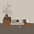 Minimalist Wooden Cabinet With Vase Dried Branches And Books On Light Wall