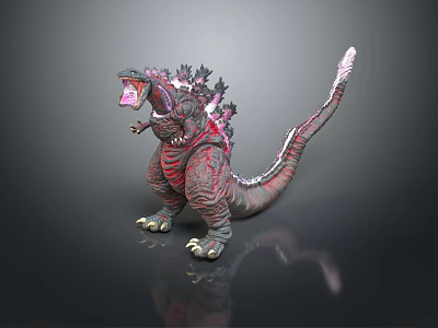 Game Movie Character 3D Model With Open Mouth Red Patterns And Dorsal Fins Design 3d model