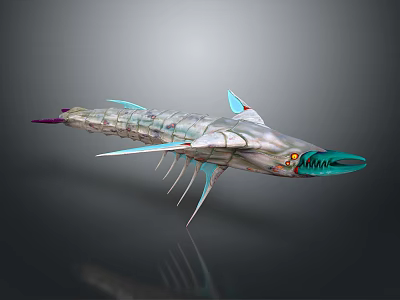 Futuristic Fantasy Aquatic Creature With Silver Body Blue Fins Purple Tail 3d model