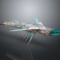 Futuristic Fantasy Aquatic Creature With Silver Body Blue Fins Purple Tail