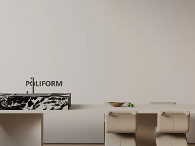Elegant Poliform Dining Table Set With Marble Counter And Light Beige Chairs 3d model