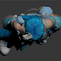 Game Movie Character With Blue Hair And Colorful Decorative Outfit Design